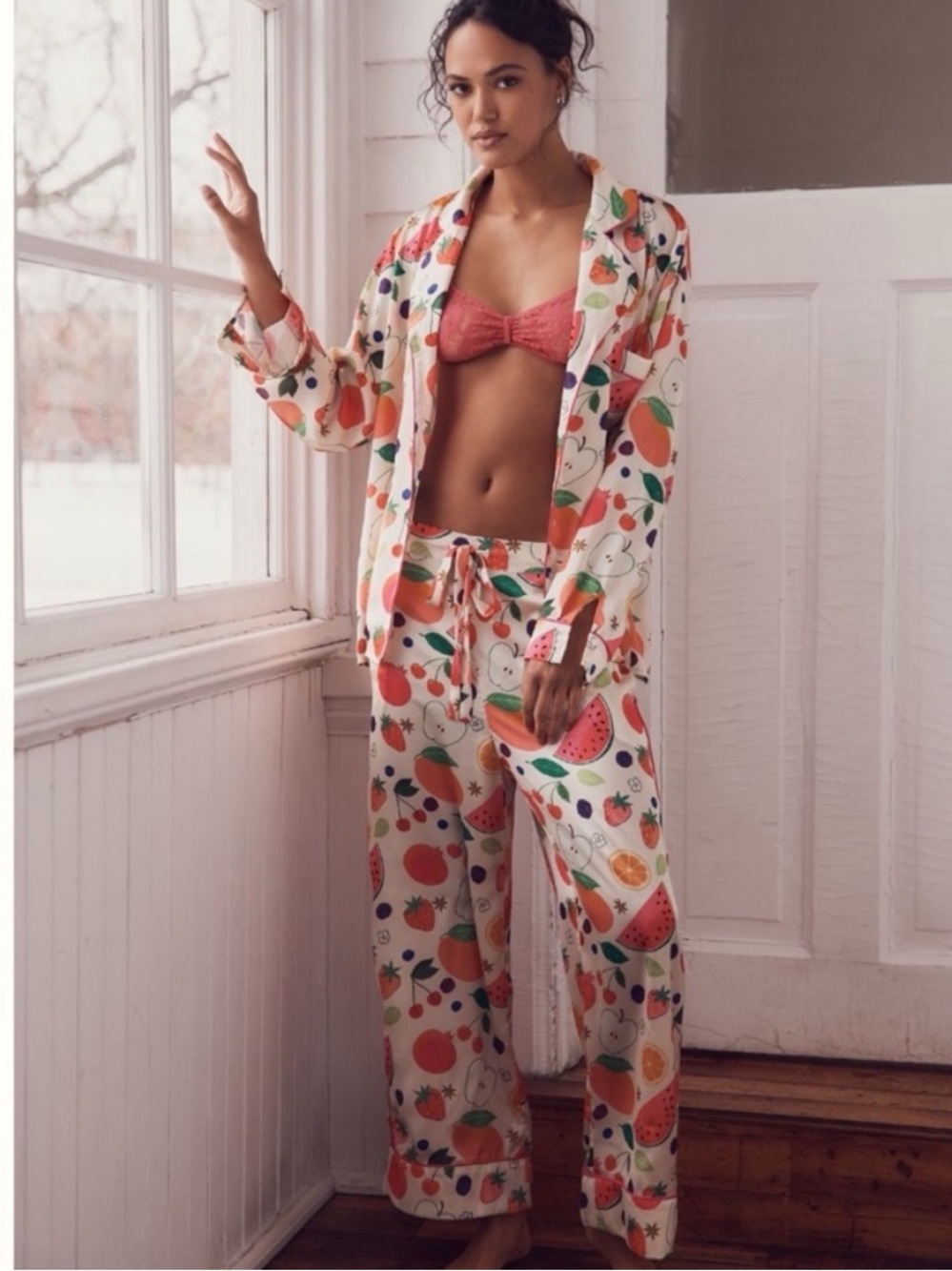 NWT Anthro Karen Mabon Juicy Melon Cherry Fruit Silky 2 pcs Pajama Set, MP